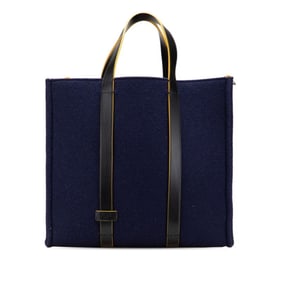 Fendi Tote Bag Handbag 7VA390 Navy Red Wool Leather Women's FENDI