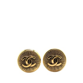 Chanel Coco Mark Round Earrings, Gold Plated, Women's, CHANEL