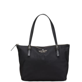 Kate Spade logo tote bag, handbag, black nylon and leather, women's.