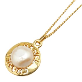 Chanel logo necklace, gold plated, with faux pearls, for women.