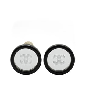 Vintage Chanel Coco Mark Round Mirror Earrings in Black Plastic with Plated Finish for Women