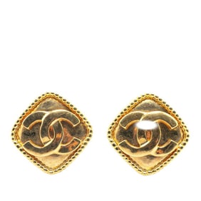CHANEL Coco Mark Diamond Earrings, Gold Plated, Women's