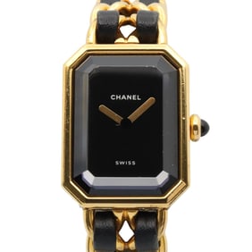 CHANEL Premiere M Watch, GP (Gold Plated), Leather, Women's, Black, H0001