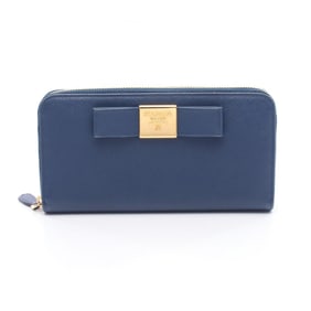 Prada PRADA Women's Leather Round Long Wallet, Blue, 1ML506