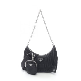 Prada Re-Edition 2006 Embroidered Drill Riamo Fi Shoulder Bag in Nylon and Saffiano Leather, Black,