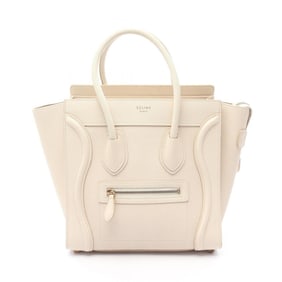 Celine Luggage Micro Shopper Tote Bag, Leather, Women's, White, 167793