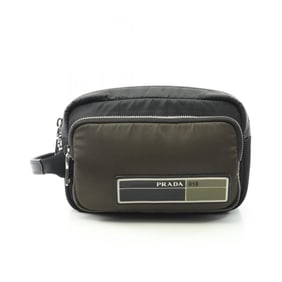 Prada PRADA Men's Nylon and Leather Second Bag/Clutch Bag, Black/Khaki, 2VF029