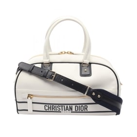 Christian Dior Dior VIBE Medium Bowling Bag, Leather, Women's, White/Black