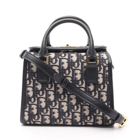 Christian Dior Dior Oblique Tote Bag, Canvas and Leather, Women's, Beige/Navy