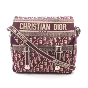 Christian Dior Dior Camp Oblique Shoulder Bag, Canvas and Leather, Women's, Bordeaux/Beige