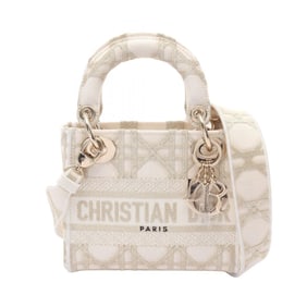 Christian Dior Dior Lady Mini Cannage Handbag, Canvas, Women's, White/Gold