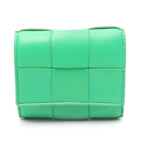Bottega Veneta Cassette Zipper Wallet, Maxi Intrecciato Tri-fold Leather Women's, Green, 667127