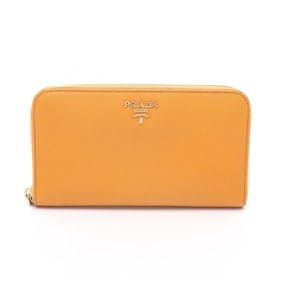 Prada round long wallet in Saffiano leather for women, orange