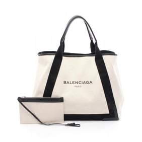 Balenciaga Navy Cabas Medium Tote Bag, Canvas and Leather, Women's, White/Black, 339936