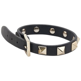 Valentino Rockstud Bracelet in Black Leather with Plated Finish for Women.
