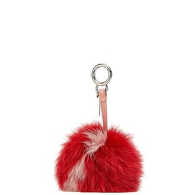 Fendi Pom Charm Bag Keychain Red Pink Fur Leather Women's FENDI