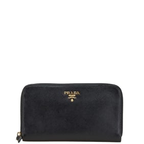 Prada Women's Round Zip Long Wallet 1M0506 Black Leather