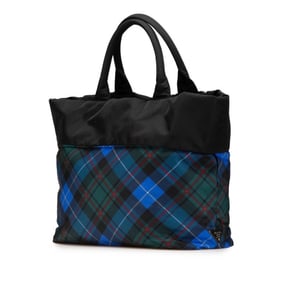 Prada Triangle Logo Plate Reversible Tartan Check Tote Bag/Shoulder Bag BR4521 Blue Black Multicolor