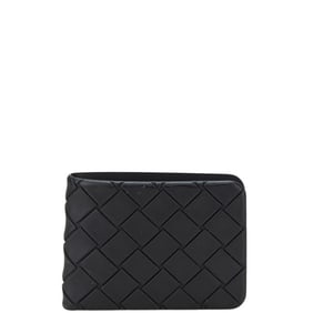 Bottega Veneta Intrecciato Bi-fold Wallet Black Rubber Women's BOTTEGAVENETA