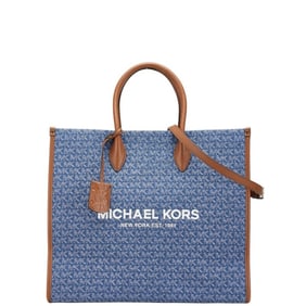 Michael Kors Mirella Large North South Tote Bag, 2-Way Shoulder Blue/Brown Denim/Leather, Women's.