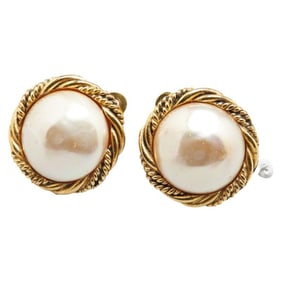 CHANEL Vintage Pearl Earrings, Gold Plated, Women's