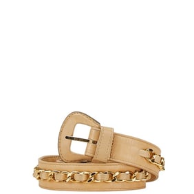 Chanel Chain Belt Size 65/26 Beige Leather Women's CHANEL