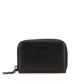 Prada Saffiano Zip-Around Wallet/Coin Case in Black Leather for Women