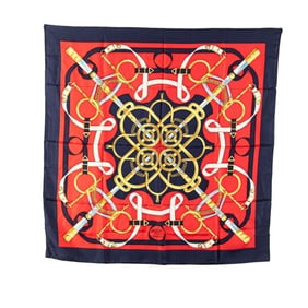 Hermes Hermès Carré 90 Eperon d'or Golden Spur Scarf, Navy and Multicolor Silk, Women's