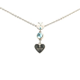 Gucci Heart Stud Rhinestone Necklace in Silver Metal for Women
