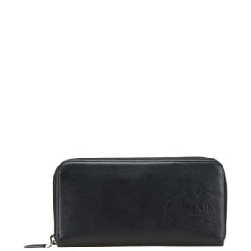 Prada Logo Saffiano Long Wallet in Black Leather for Women
