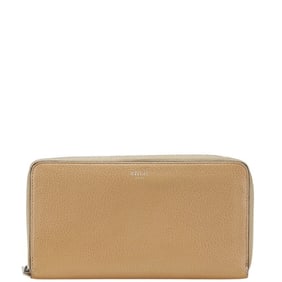 Celine logo long wallet in brown leather for women.
