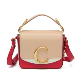 Chloé Chloe C Mini Women's Leather Handbag,Shoulder Bag Light Beige,Red Color