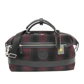 Hunting World Check 2-way Boston Bag Men,Women Tweed,Leather Boston Bag,Shoulder Bag Black,Red Color