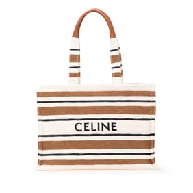 Celine logo handbag tote bag in white, brown, and black canvas leather. Women's.