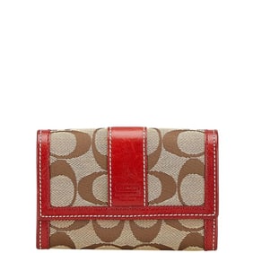 Coach Signature Bifold Wallet in Beige and Red Canvas Leather for Women