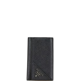 Prada Logo Saffiano Key Case in Black Leather for Women