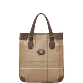 Burberry Check Tote Bag Handbag Khaki Multicolor Canvas Leather Women's BURBERRY