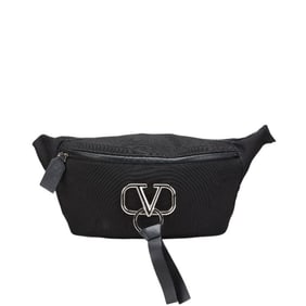 Valentino V Logo Body Bag/Belt Bag in Black Canvas and Leather for Women.