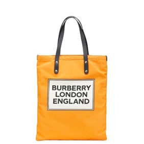 Burberry logo tote bag in orange nylon and leather for women.
