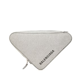 Balenciaga Triangle Glitter Clutch Bag 476976 Silver Leather Women's BALENCIAGA