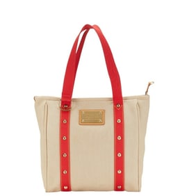 Louis Vuitton Antigua Cabas MM Tote Bag Shoulder M40035 Beige Red Canvas Leather Women's LOUIS