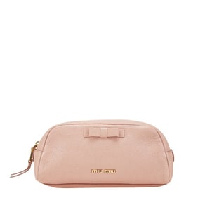 Miu Miu Miu Ribbon Pouch 5ND010 Pink Leather Women's MIUMIU