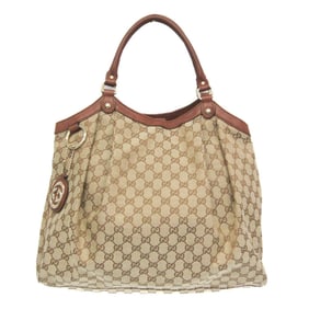 Gucci Sukey 211943 Women's Leather,GG Canvas Handbag Beige,Brown
