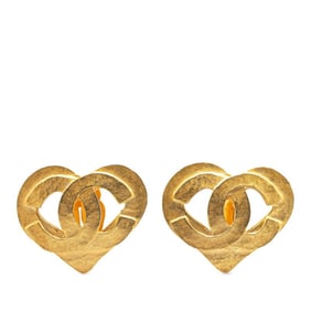 Vintage Chanel Coco Mark Heart Earrings, Gold Plated, Women's, CHANEL