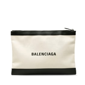 Balenciaga Clutch Bag 373840 Beige Black Canvas Leather Women's BALENCIAGA