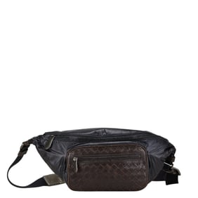 Bottega Veneta Intrecciato Waist Bag in Black and Brown Leather Nylon for Women