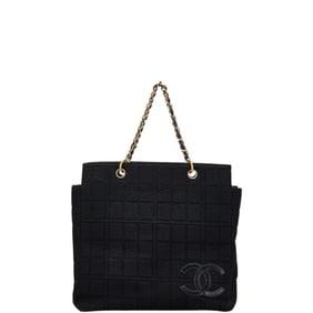 CHANEL Coco Mark Chocolate Bar Chain Tote Bag in Black Canvas and Leather for Women