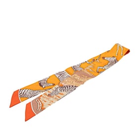 Hermes Hermès Twilly "Les Zebras" Zebra Scarf, Orange Multicolor Silk, Women's
