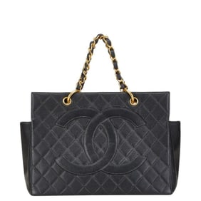CHANEL Coco Mark Matelasse Chain Handbag Tote Bag in Black Caviar Skin for Women