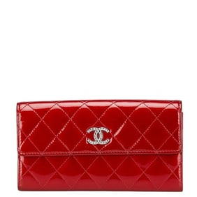 CHANEL Coco Mark Matelasse Long Wallet Red Patent Leather Women's